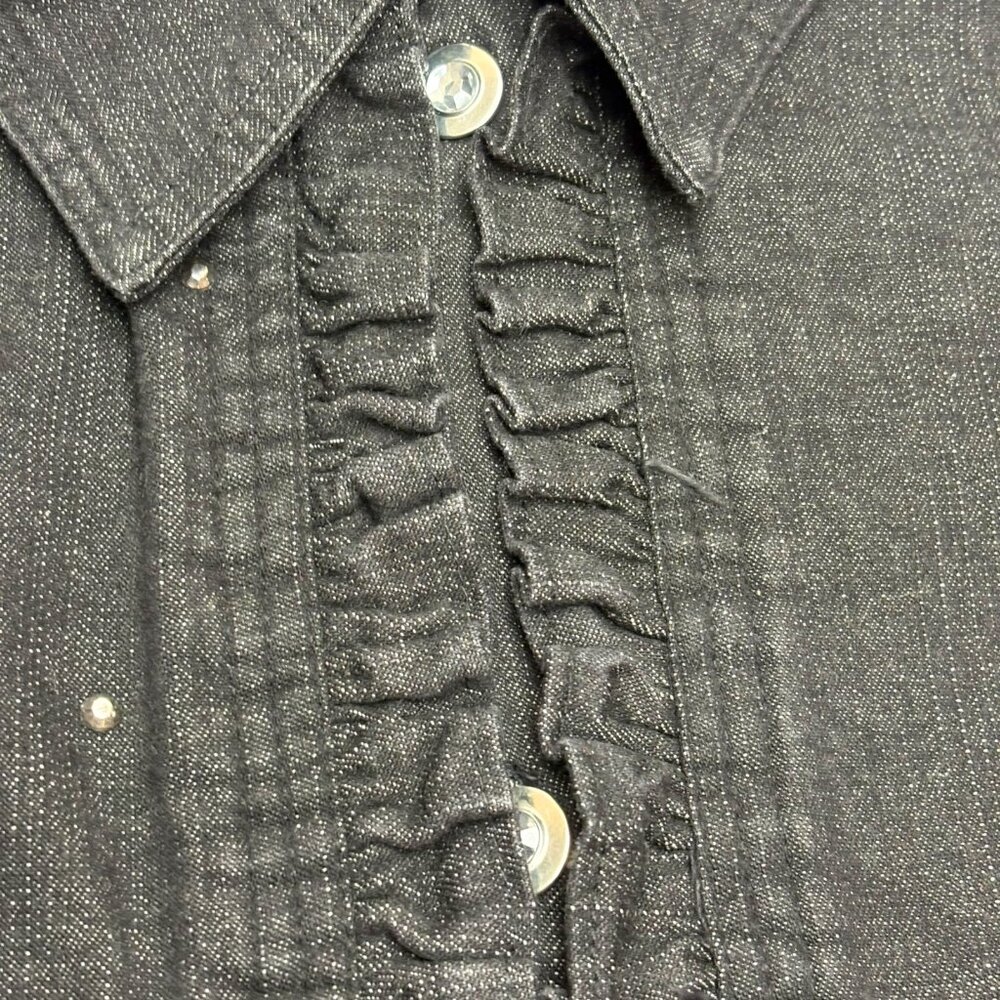 Quacker Factory Jeanne Black Denim Rhinestone Ruffle Jacket - Picture 7 of 11